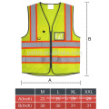 Top 100% Polyester High Visibility Construction Safety Vest with Pockets and Zipper Double Horizontal Reflective Strips Yellow